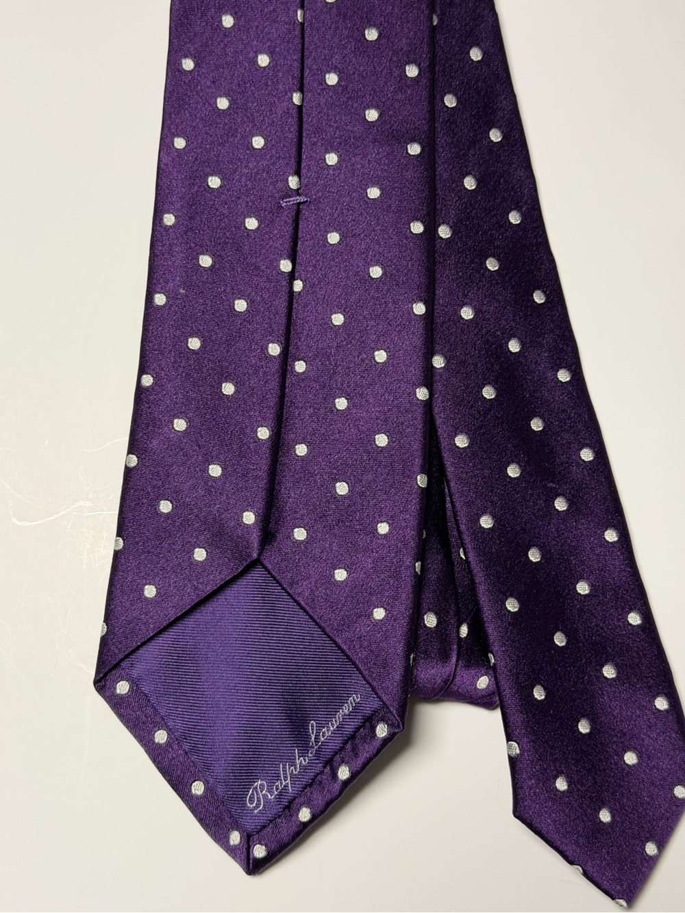 Ralph Lauren Dark Purple Label Silk Satin Tie Polka-Dot Italy 3.25”